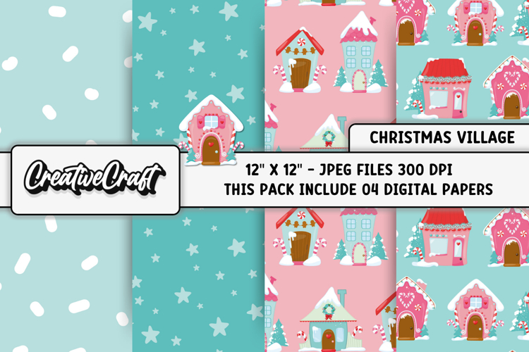 Christmas Village Digital Paper, christmas illustrations