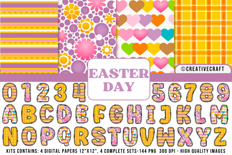 Easter Day Digital Papers, easter day doodle letters