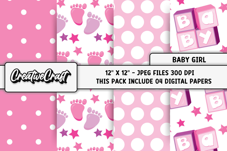 Baby Girl Digital Papers, baby shower digital scrapbooking
