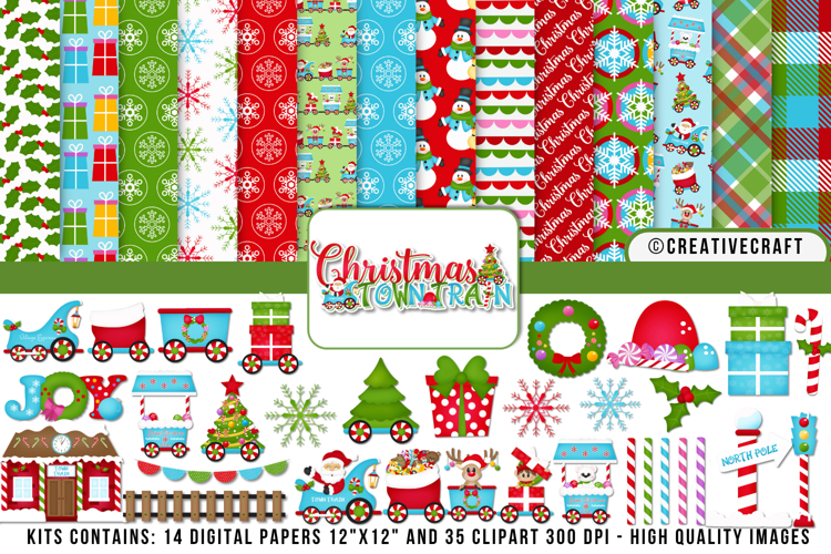 Christmas Digital Paper and Clipart png, illustration