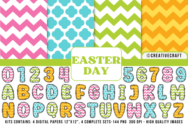 Easter Day Digital Papers, easter day doodle letters