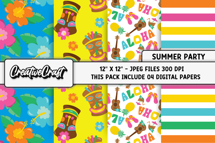 Summer Party Digital Papers, scrapbook backgrounds designs