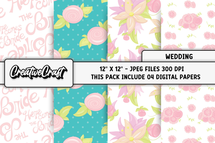 Wedding Digital Papers, wedding backgrounds illustrations