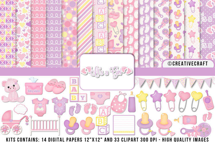 Baby Girl Digital Paper and Clipart png, baby illustration