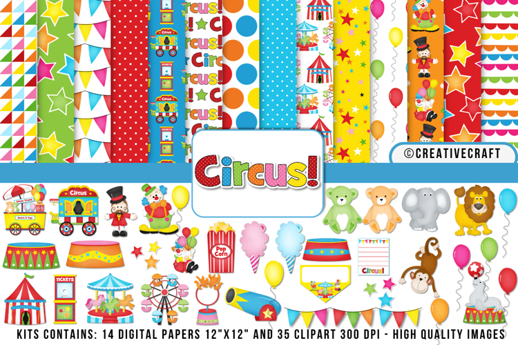 Circus Digital Paper and Clipart png, illustration