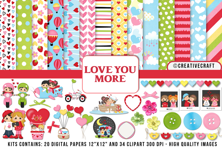 Valentine Day Digital Paper and Clipart png, illustration