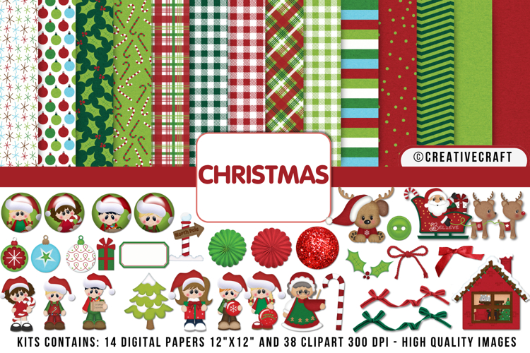 Christmas Digital Paper and Clipart png, illustration