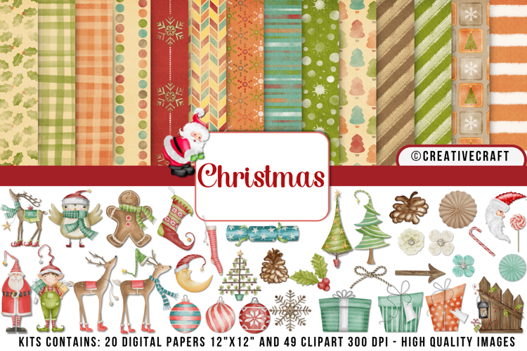 Christmas Digital Paper and Clipart png, illustration