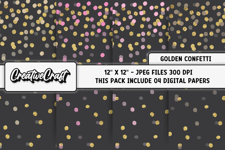 Golden Confetti Digital Paper, polka dot backgrounds designs