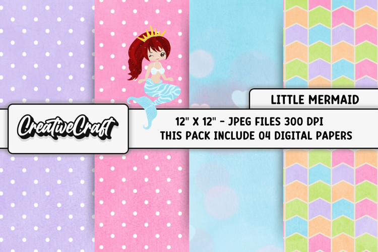 Little Mermaid Digital Papers, scrapbook backgrounds designs