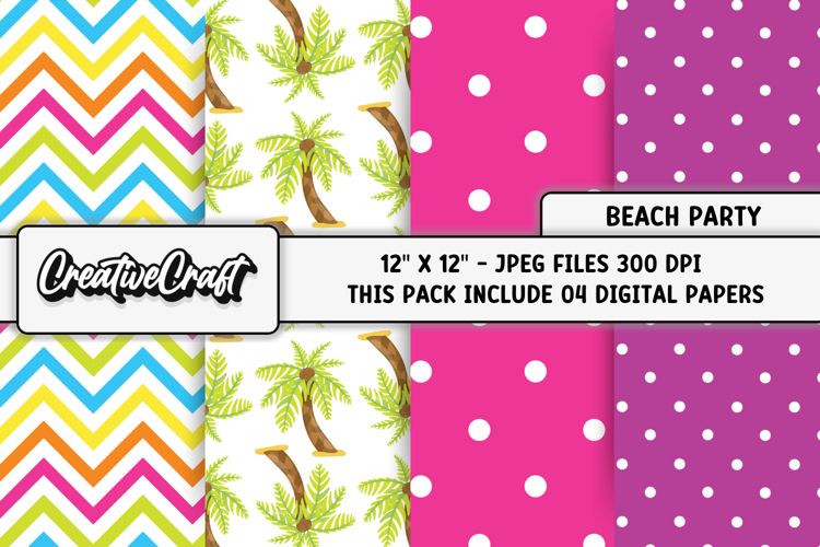 Beach Party Digital Paper, summer backgrounds illustrations