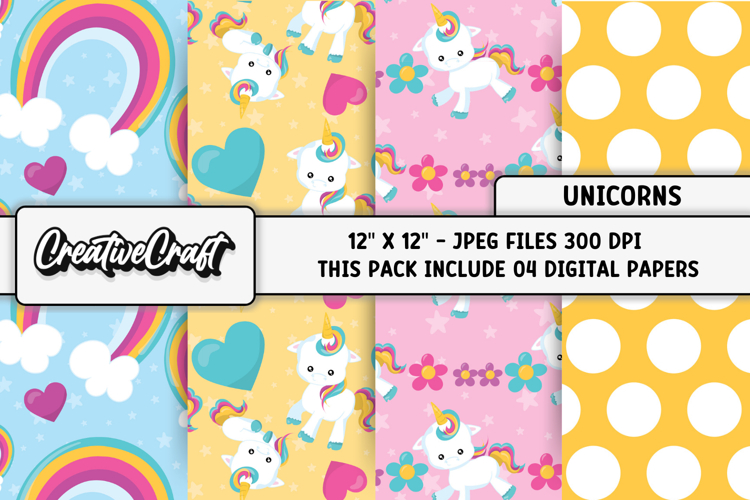 Unicorns Digital Papers, unicorns backgrounds designs