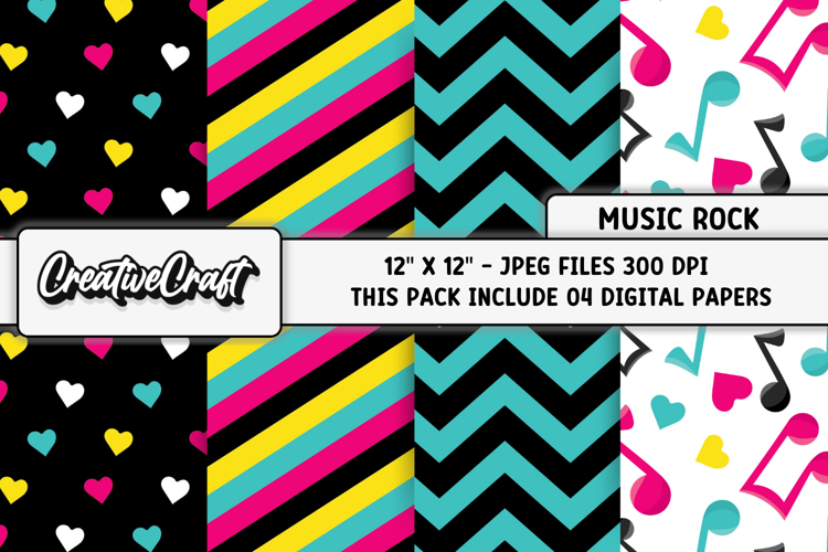 Music Rock Digital Paper, music scrapbook illustrations