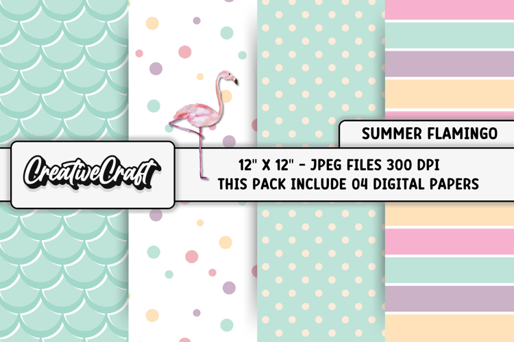 Summer Flamingo Digital Papers, summer digital scrapbook