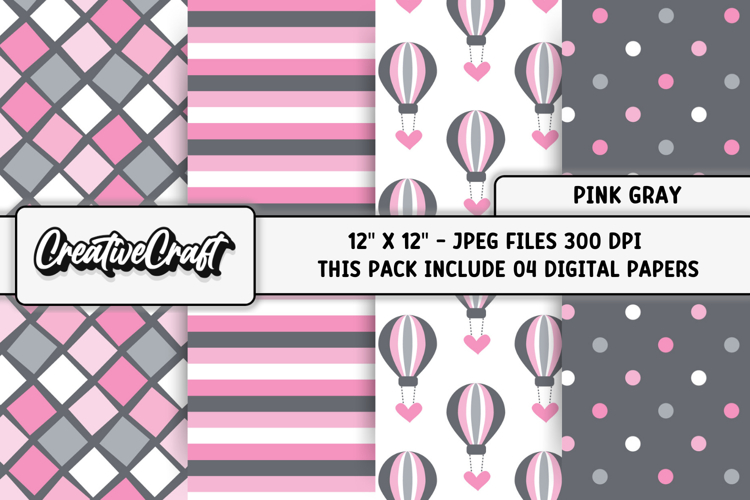 Pink Gray Digital Papers, pink gray background illustrations