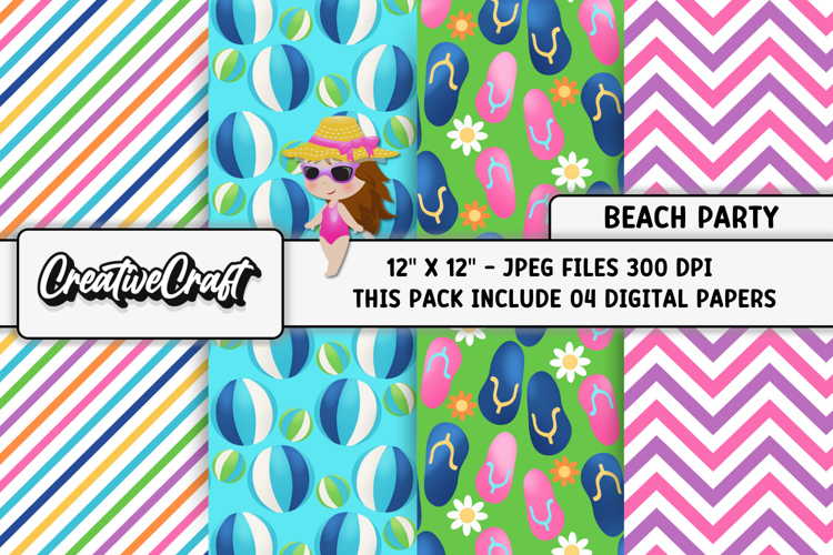 Beach Party Digital Paper, summer backgrounds illustrations