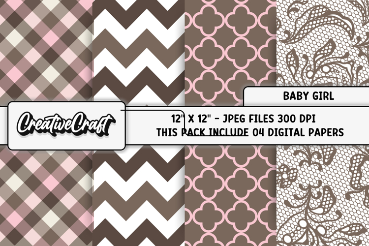 Baby Girl Digital Papers, baby shower digital scrapbooking
