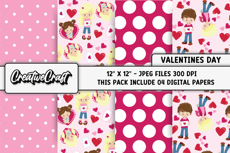 Valentines Day Digital Papers, valentines day illustrations