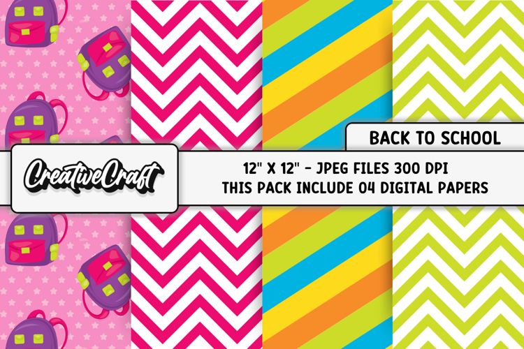 Back To School Digital Paper, school supplies, illustrations
