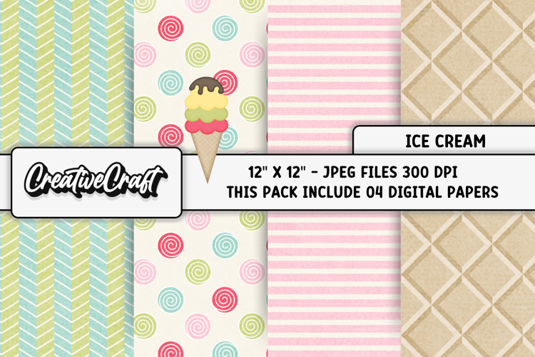 Ice Cream Digital Papers, summer digital scrapbook designs