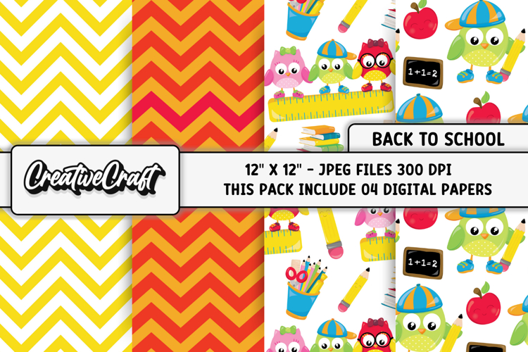 Back To School Digital Paper, school supplies, illustrations