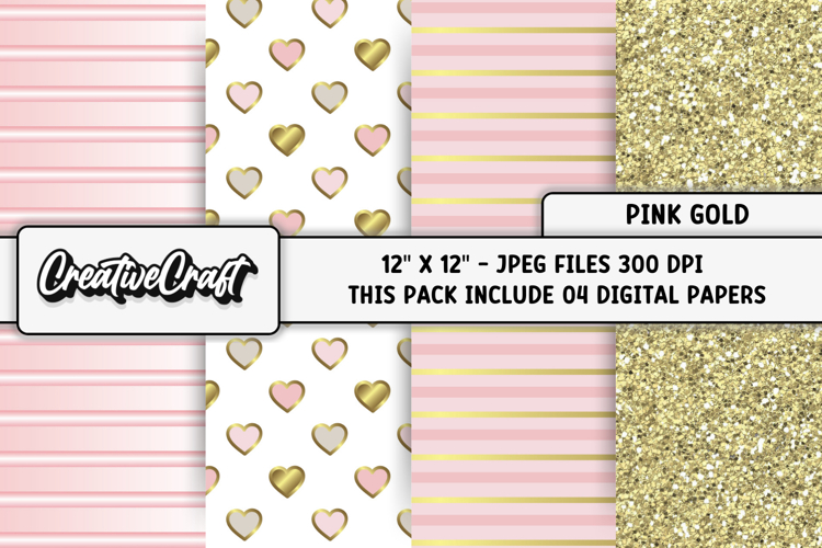 Pink Gold Digital Papers, pink gold background illustrations