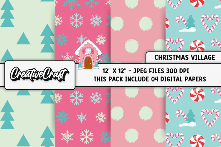 Christmas Village Digital Paper, christmas illustrations