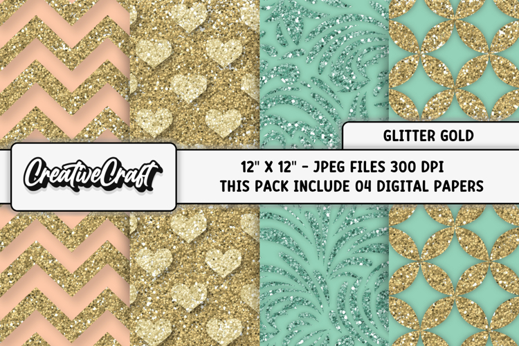 Gold Glitter Digital Papers, scrapbook backgrounds designs