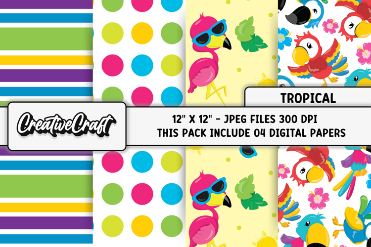 Tropical Summer Digital Papers, illustrations, backgrounds