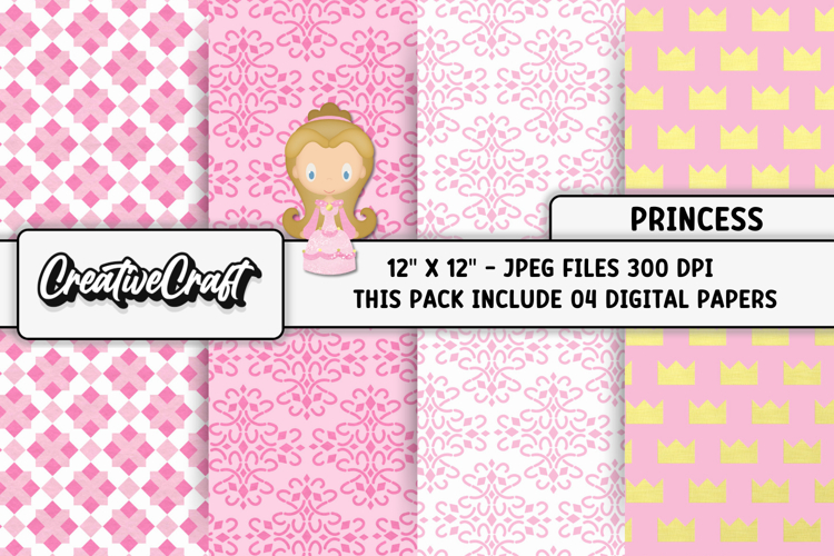 Princess Digital Papers, princess backgrounds illustrations