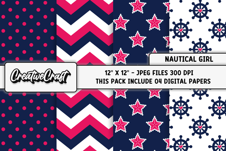 Nautical Girl Digital Papers, nautical backgrounds designs