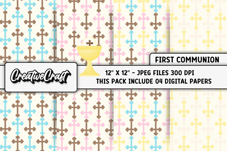First Communion Digital Papers, scrapbooking backgrounds