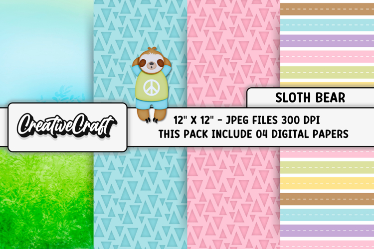 Sloth Digital Papers, bear background designs, illustrations