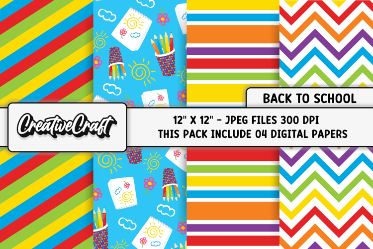 Back To School Digital Paper, school supplies, illustrations