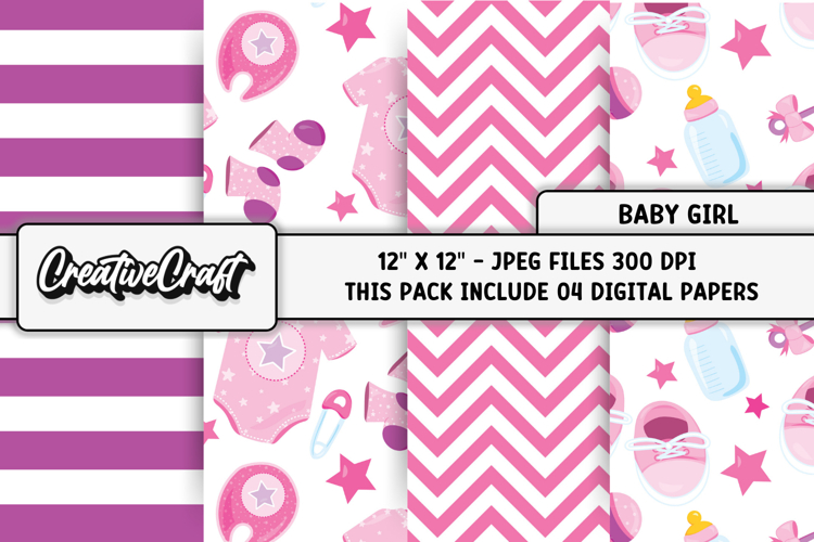 Baby Girl Digital Papers, baby shower digital scrapbooking