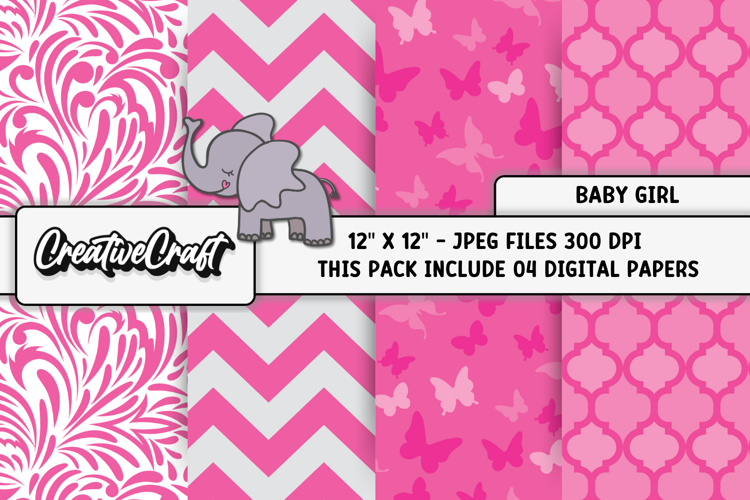 Baby Girl Digital Papers, baby shower digital scrapbooking