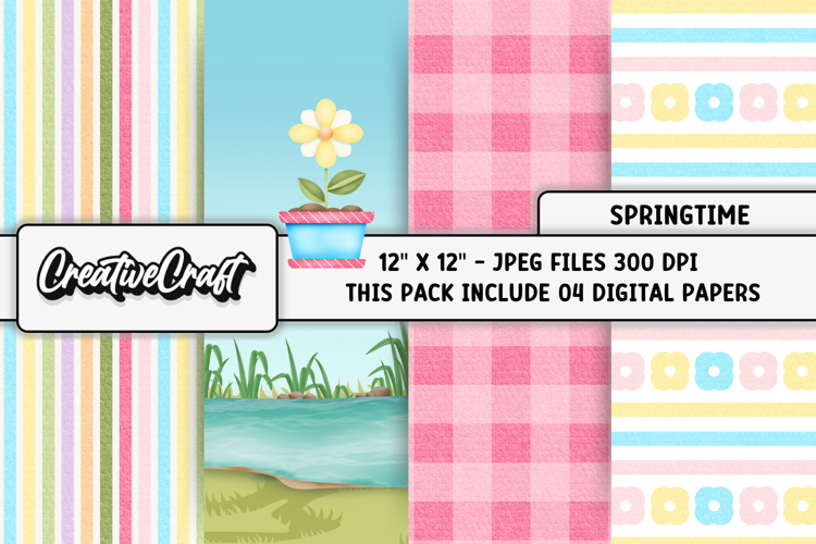 Springtime Digital Papers, spring backgrounds illustrations