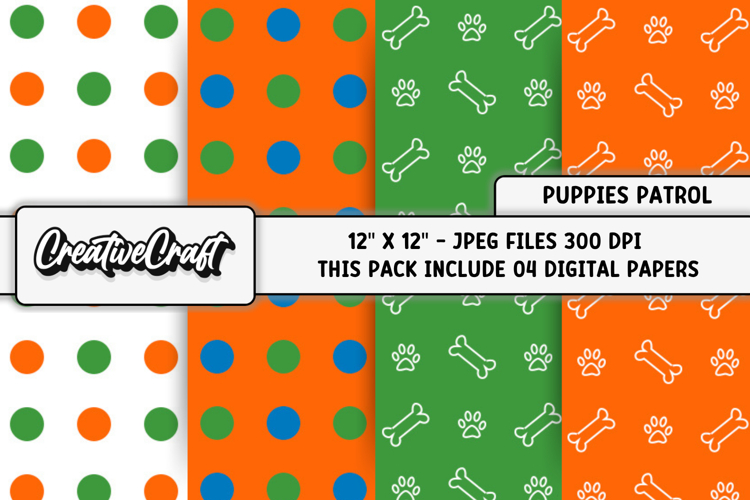 Puppies Patrol Digital Papers, scrapbook backgrounds designs