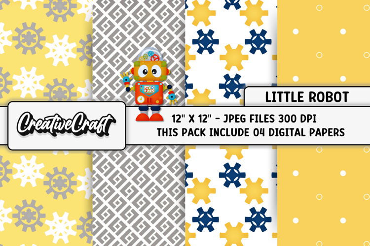 Little Robot Digital Papers, background design illustrations