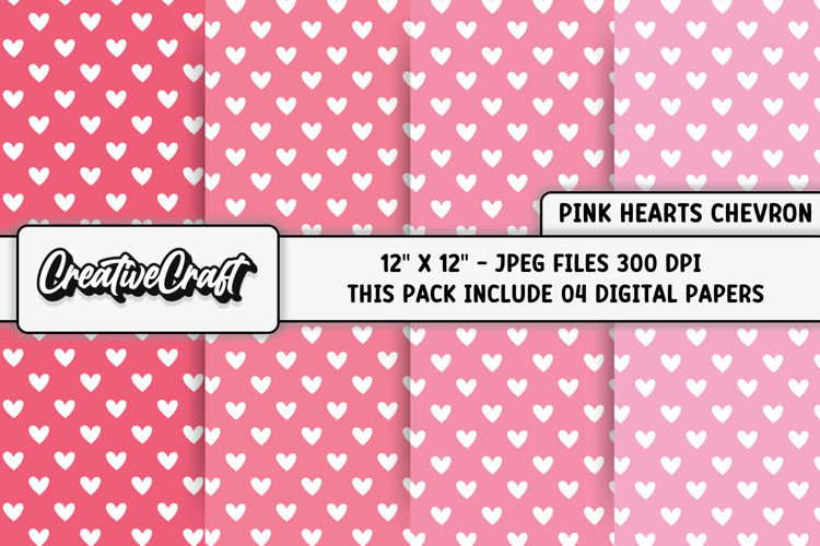 Pink Heart Chevron Digital Papers, valentines day background
