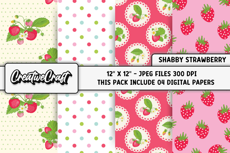 Shabby Chic digital paper, strawberry digital paper graphics