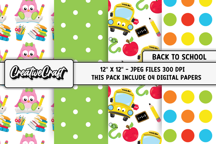 Back To School Digital Paper, school supplies, illustrations