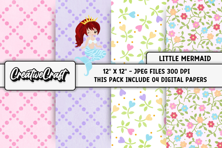 Little Mermaid Digital Papers, scrapbook backgrounds designs