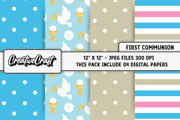 First Communion Digital Papers, scrapbooking backgrounds