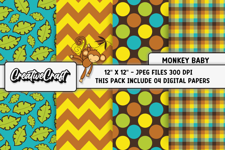 Monkey Baby Digital Papers, monkey backgrounds illustrations