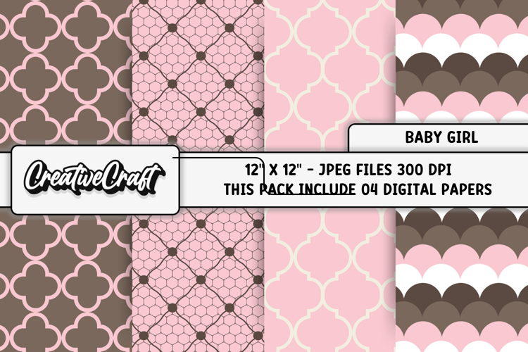 Baby Girl Digital Papers, baby shower digital scrapbooking