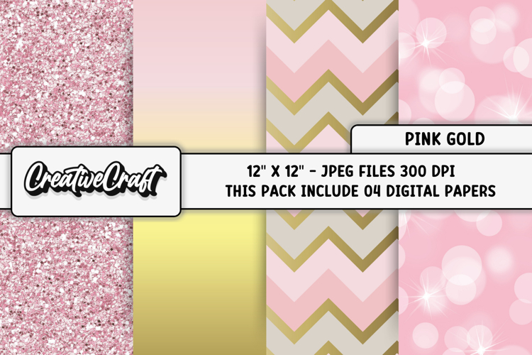 Pink Gold Digital Papers, pink gold background illustrations
