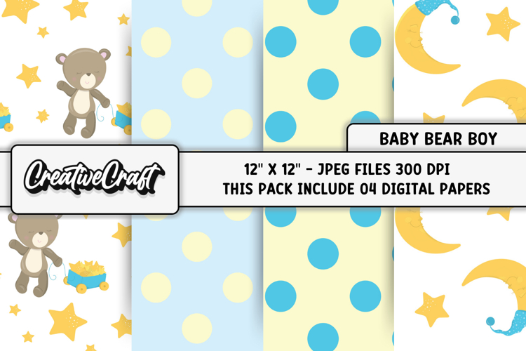 Baby Bear Boy Digital Papers, baby shower illustrations