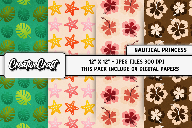 Nautical Princess Digital Papers, scrapbooking backgrounds