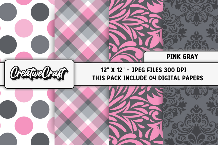 Pink Gray Digital Papers, pink gray background illustrations